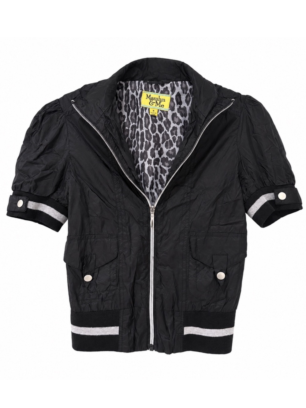 Black Short-Sleeve Zip Jacket with White Trim